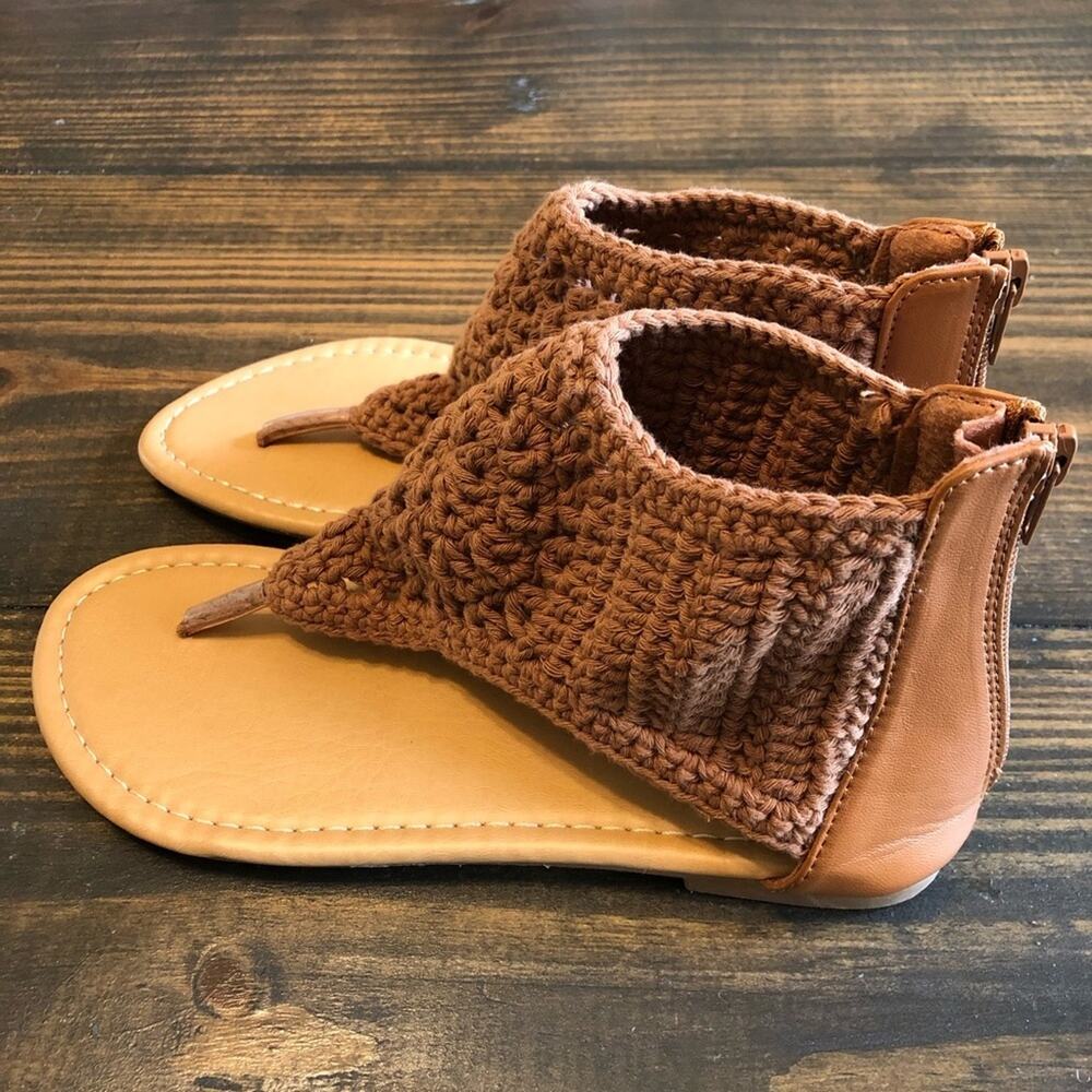Bumper Boho Crocheted Sandal Neutral Brown Womens 6.5 Hippie Festival Bohemian - Picture 4 of 12